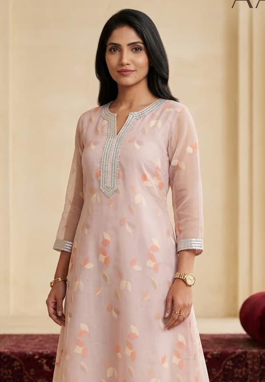 Powder Coral Handcrafted Chikankari Kurti (No. 014) — Secondary Angle