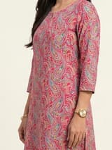Rani Fuchsia Handcrafted Chikankari Kurti (No. 042) — Artisanal Detail View