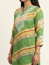 Emerald Forest Handcrafted Chikankari Kurti (No. 043) — Artisanal Detail View