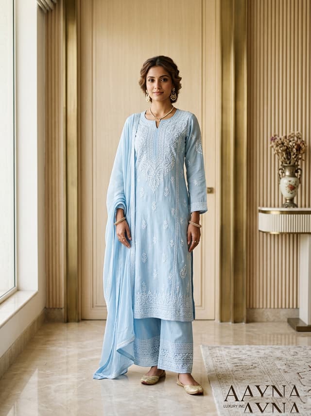 Royal Sapphire Handcrafted Chikankari Kurti (No. 050) — Primary Hero View