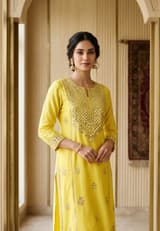 Emerald Forest Handcrafted Chikankari Kurti (No. 053) — Secondary Angle