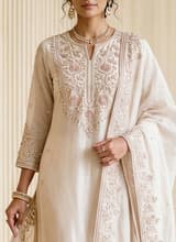 Indigo Blue Handcrafted Chikankari Kurti (No. 057) — Artisanal Detail View
