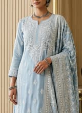Royal Sapphire Handcrafted Chikankari Kurti (No. 060) — Artisanal Detail View