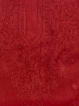 Powder Coral Handcrafted Chikankari Kurti (No. 074) — Artisanal Detail View