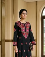 Powder Coral Handcrafted Chikankari Kurti (No. 084) — Secondary Angle