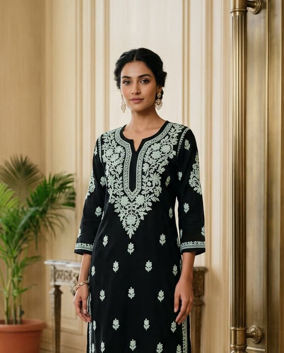 Plum Wine Handcrafted Chikankari Kurti (No. 085) — Secondary Angle
