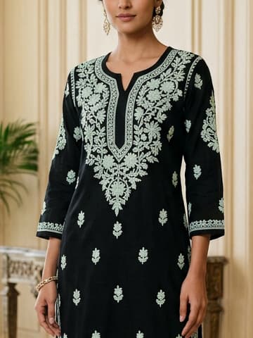Plum Wine Handcrafted Chikankari Kurti (No. 085) — Artisanal Detail View