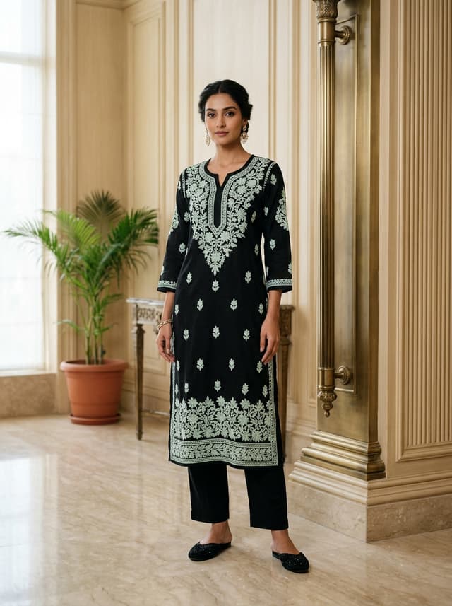 Plum Wine Handcrafted Chikankari Kurti (No. 085)