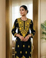 Indigo Blue Handcrafted Chikankari Kurti (No. 087) — Secondary Angle