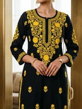 Indigo Blue Handcrafted Chikankari Kurti (No. 087) — Artisanal Detail View