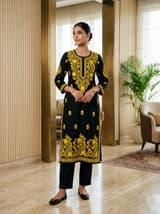 Indigo Blue Handcrafted Chikankari Kurti (No. 087) — Primary Hero View