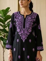 Crimson Red Handcrafted Chikankari Kurti (No. 088) — Artisanal Detail View