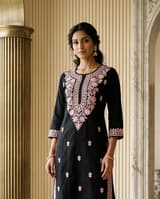 Peacock Teal Handcrafted Chikankari Kurti (No. 089) — Secondary Angle