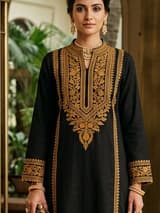 Royal Sapphire Handcrafted Chikankari Kurti (No. 090) — Artisanal Detail View