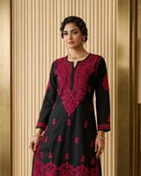 Rani Fuchsia Handcrafted Chikankari Kurti (No. 092) — Secondary Angle