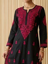 Rani Fuchsia Handcrafted Chikankari Kurti (No. 092) — Artisanal Detail View