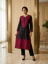 Rani Fuchsia Handcrafted Chikankari Kurti (No. 092) — Primary Hero View