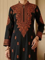 Powder Coral Handcrafted Chikankari Kurti (No. 094) — Artisanal Detail View