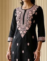 Plum Wine Handcrafted Chikankari Kurti (No. 095) — Artisanal Detail View
