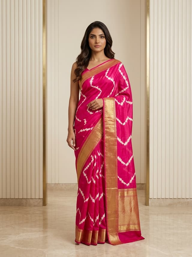 Ochre Mustard Handcrafted Bandhani Festive Saree (No. 004) — Primary Hero View