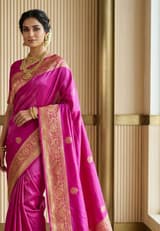 Rani Fuchsia Handcrafted Bandhani Festive Saree (No. 025) — Secondary Angle