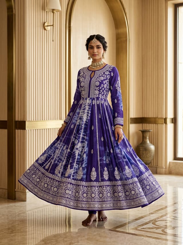 Royal Purple Shibori Flared Anarkali Kurti