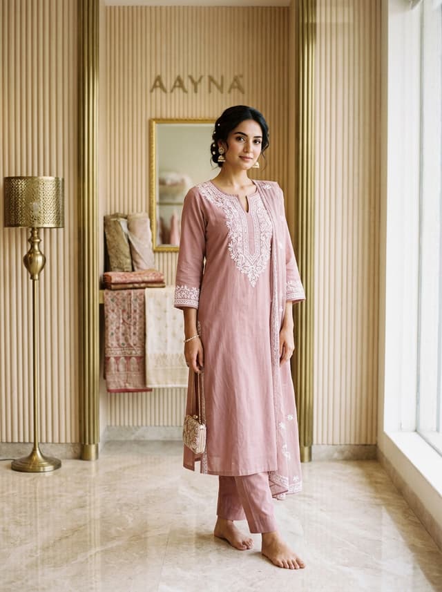Dusty Rose Cotton Chikankari Straight Kurti