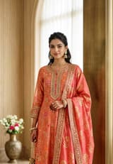 Coral Blossom Mul Chanderi Kurti & Dupatta Set