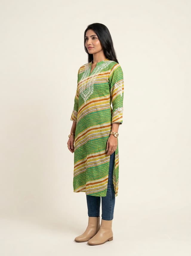 Emerald Forest Handcrafted Chikankari Kurti (No. 043) — Primary Hero View