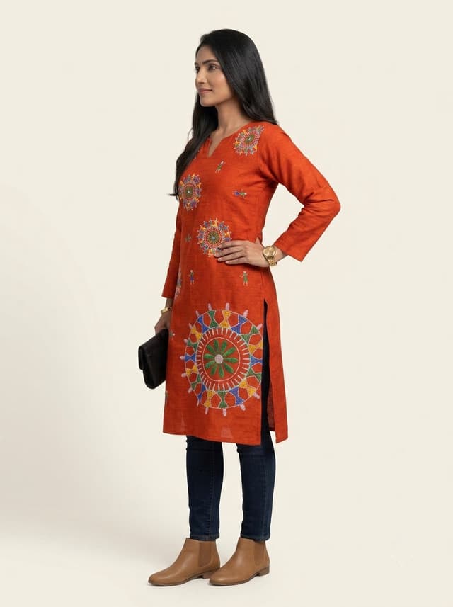 Powder Coral Handcrafted Chikankari Kurti (No. 044) — Primary Hero View