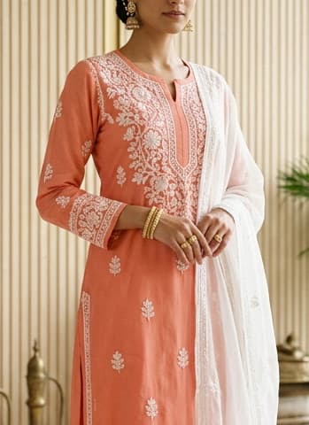 Indigo Blue Handcrafted Chikankari Kurti (No. 047) — Artisanal Detail View