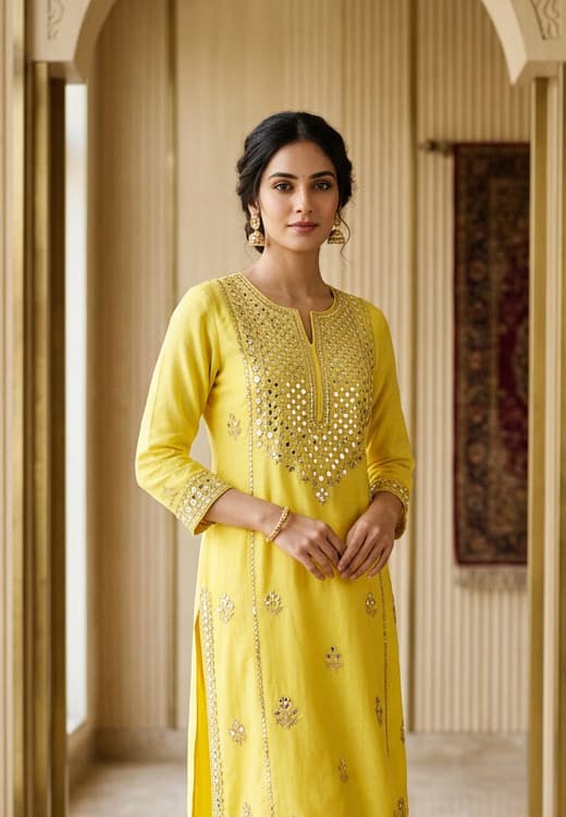 Emerald Forest Handcrafted Chikankari Kurti (No. 053) — Secondary Angle