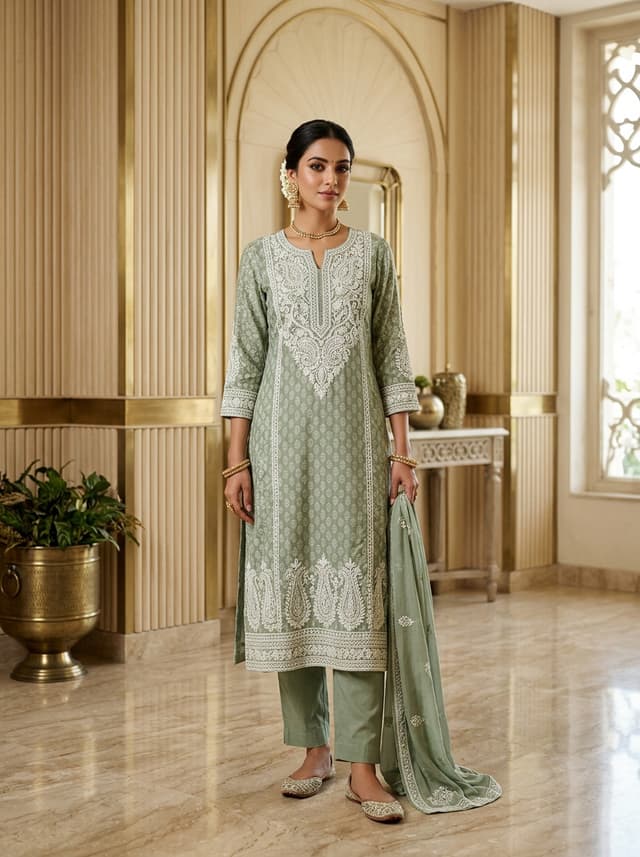 Indigo Blue Handcrafted Chikankari Kurti (No. 067) — Primary Hero View