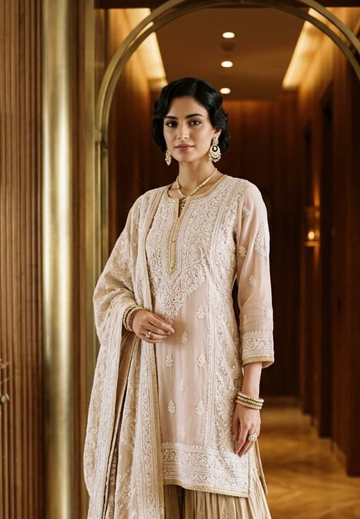 Peacock Teal Handcrafted Chikankari Kurti (No. 069) — Secondary Angle