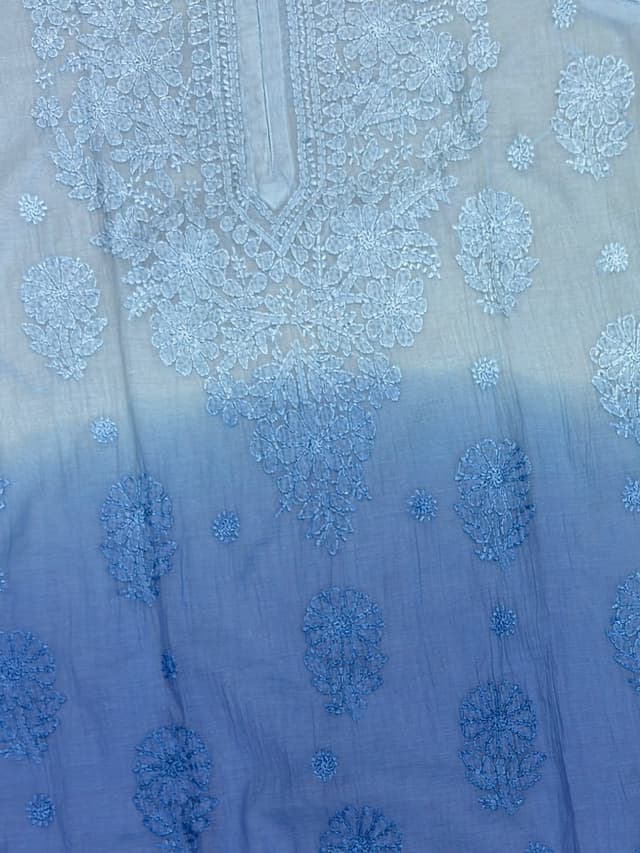 Royal Sapphire Handcrafted Chikankari Kurti (No. 070) — Artisanal Detail View