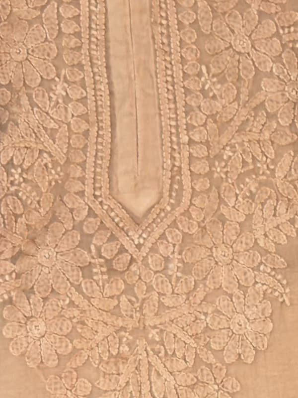 Ochre Mustard Handcrafted Chikankari Kurti (No. 071) — Artisanal Detail View