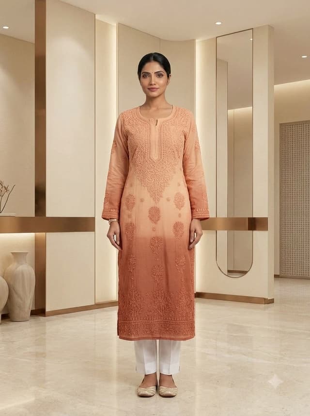 Ochre Mustard Handcrafted Chikankari Kurti (No. 071) — Primary Hero View