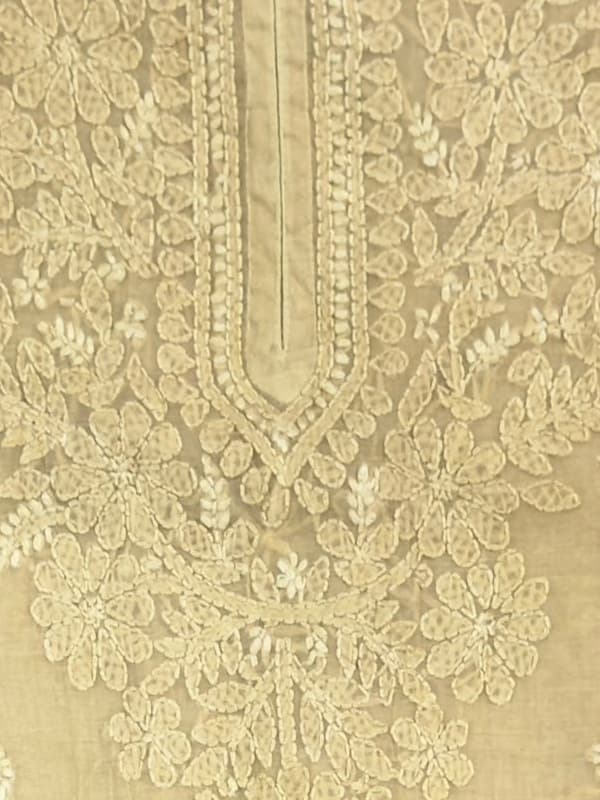 Emerald Forest Handcrafted Chikankari Kurti (No. 073) — Artisanal Detail View