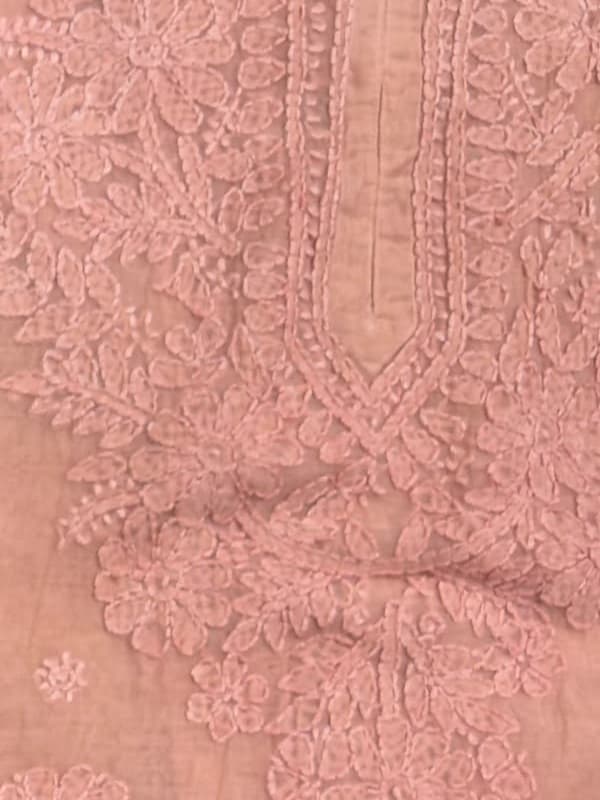 Plum Wine Handcrafted Chikankari Kurti (No. 075) — Artisanal Detail View
