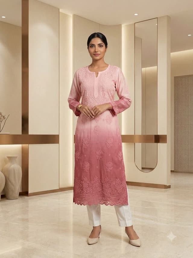 Plum Wine Handcrafted Chikankari Kurti (No. 075) — Primary Hero View