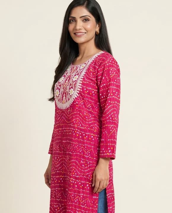 Indigo Blue Handcrafted Chikankari Kurti (No. 077) — Secondary Angle