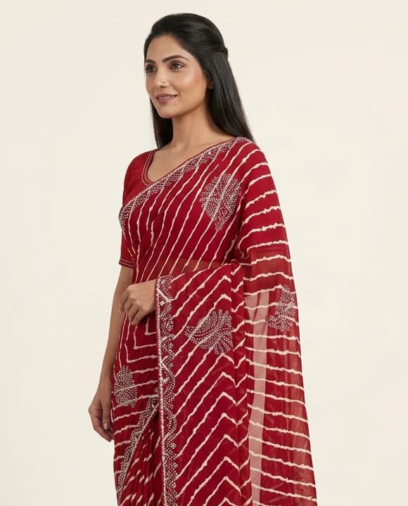 Crimson Red Handcrafted Chikankari Kurti (No. 078) — Secondary Angle