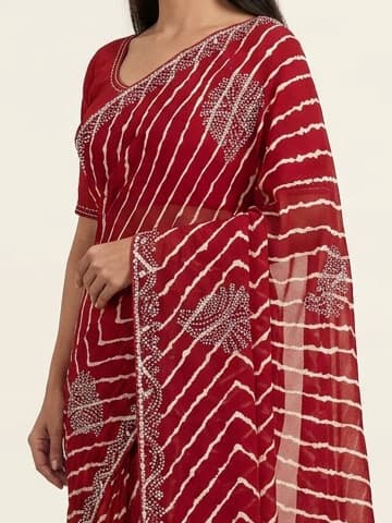 Crimson Red Handcrafted Chikankari Kurti (No. 078) — Artisanal Detail View