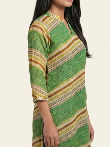 Ochre Mustard Handcrafted Chikankari Kurti (No. 081) — Artisanal Detail View