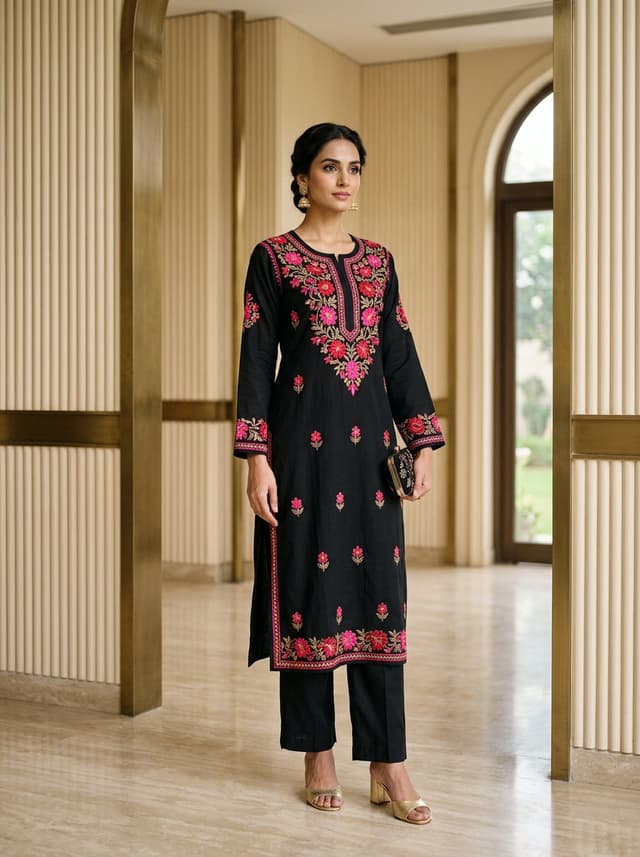 Powder Coral Handcrafted Chikankari Kurti (No. 084) — Primary Hero View