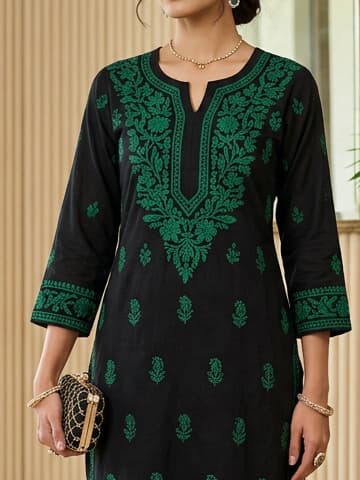 Ivory Pearl Handcrafted Chikankari Kurti (No. 086) — Artisanal Detail View