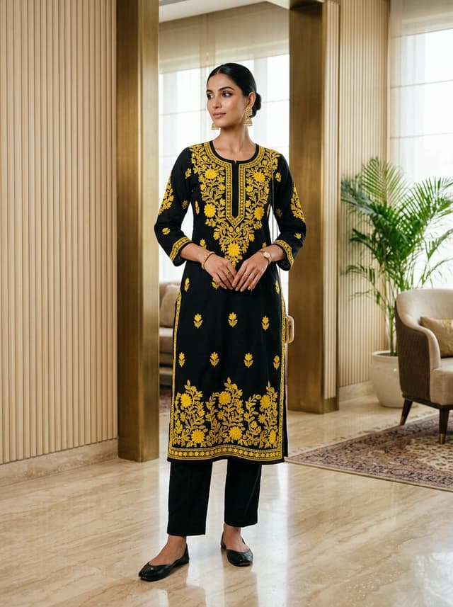 Indigo Blue Handcrafted Chikankari Kurti (No. 087) — Primary Hero View