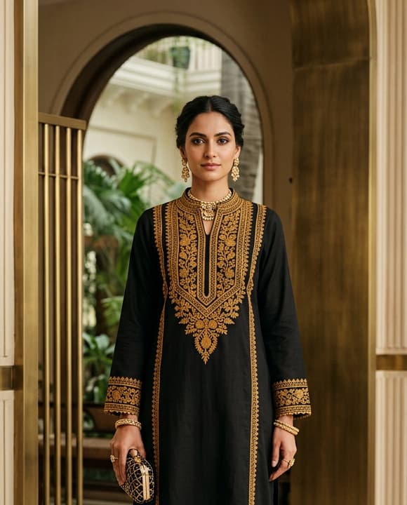 Royal Sapphire Handcrafted Chikankari Kurti (No. 090) — Secondary Angle