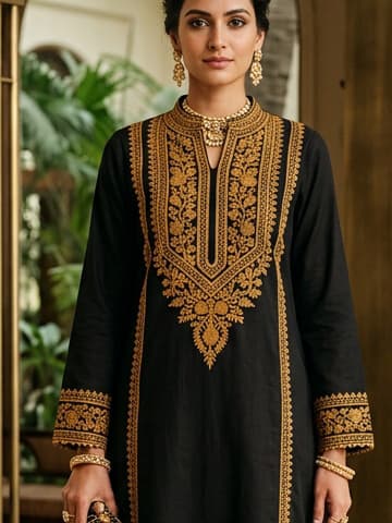 Royal Sapphire Handcrafted Chikankari Kurti (No. 090) — Artisanal Detail View