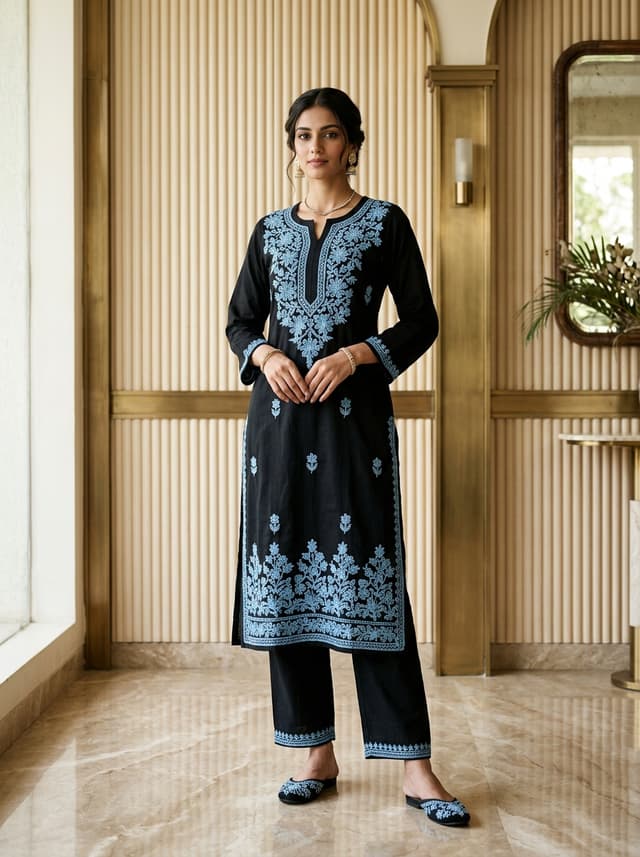 Ochre Mustard Handcrafted Chikankari Kurti (No. 091) — Primary Hero View